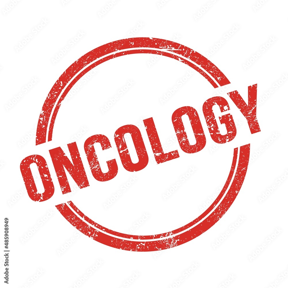 ONCOLOGY text written on red grungy round stamp. ONCOLOGY text written on red grungy round stamp.