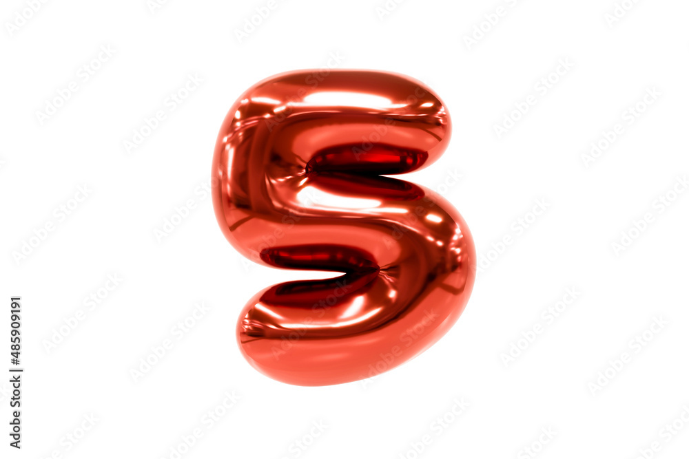 Balloon font metellic red number 5 made of realistic helium balloon, Premium 3d illustration. Balloon font metellic red number 5 made of realistic helium balloon, Premium 3d illustration.