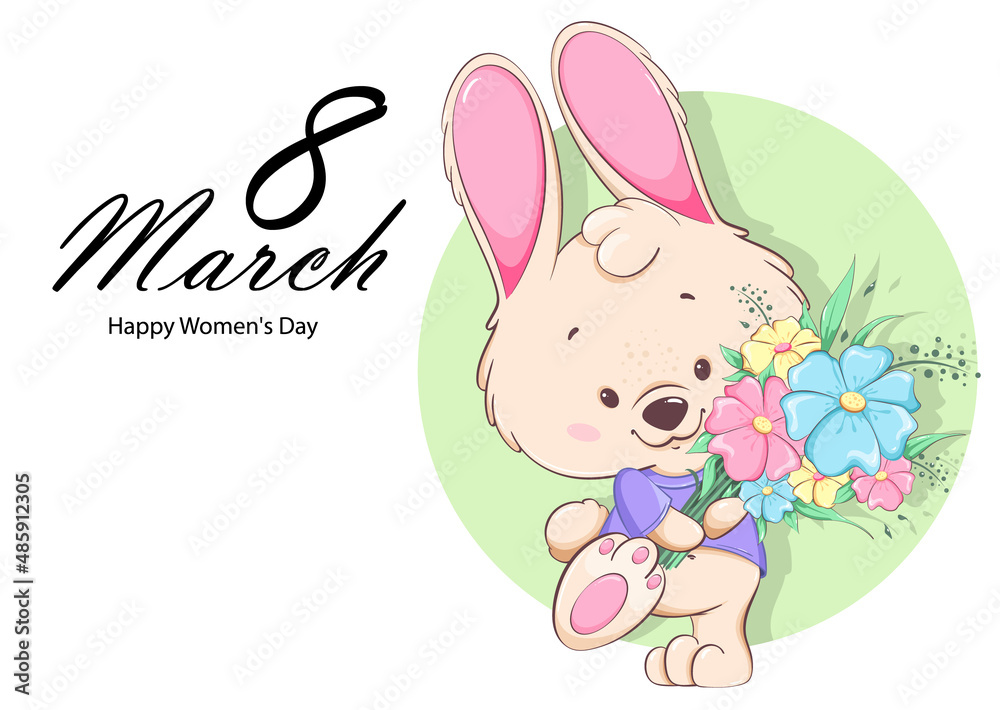 Happy Women's day greeting card. Cute bunny Happy Women's day greeting card. Cute bunny