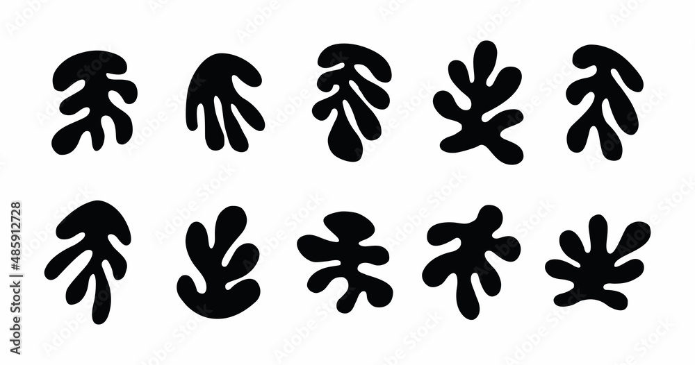 Black ink abstract silhouette trendy isolated leaves icons design element set on white background