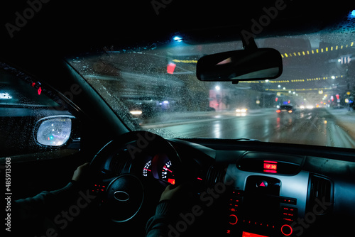 driving a car at night on the way © evgenius1985