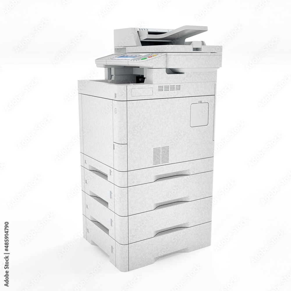 Multi-function printer scanner. Isolated Office professional technology. 3D illustration. Multi-function printer scanner. Isolated Office professional technology. 3D illustration.