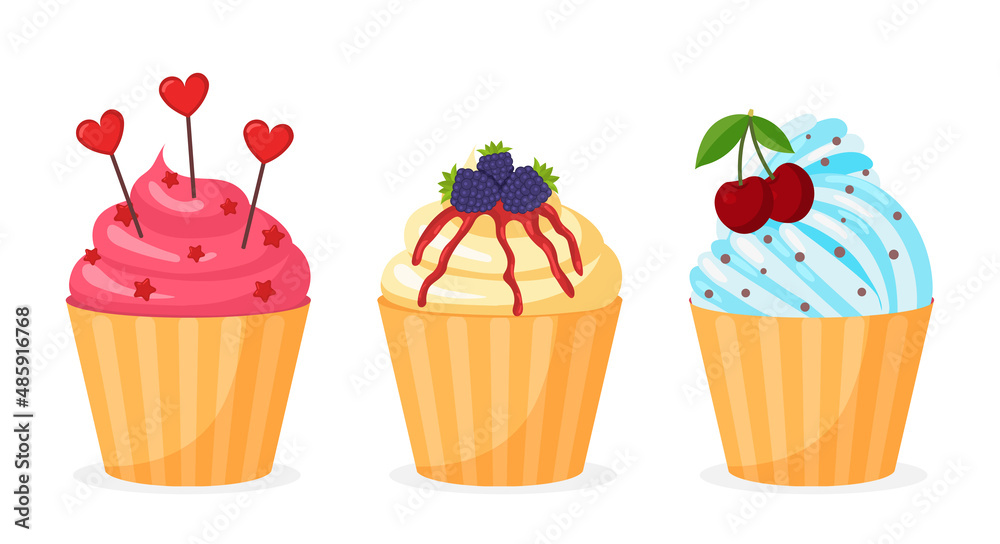 Set of sweet cupcakes
