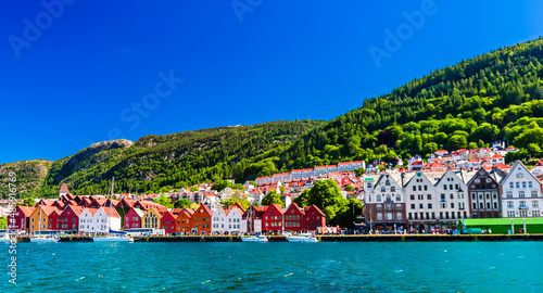 Colorful houses in the historic Bryggen area in Bergen, site on the UNESCO in Norway