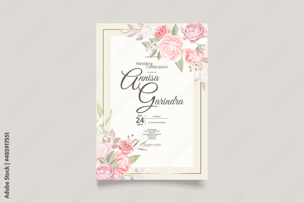 Elegant wedding invitation card with beautiful floral and leaves template Premium Vector Elegant wedding invitation card with beautiful floral and leaves template Premium Vector