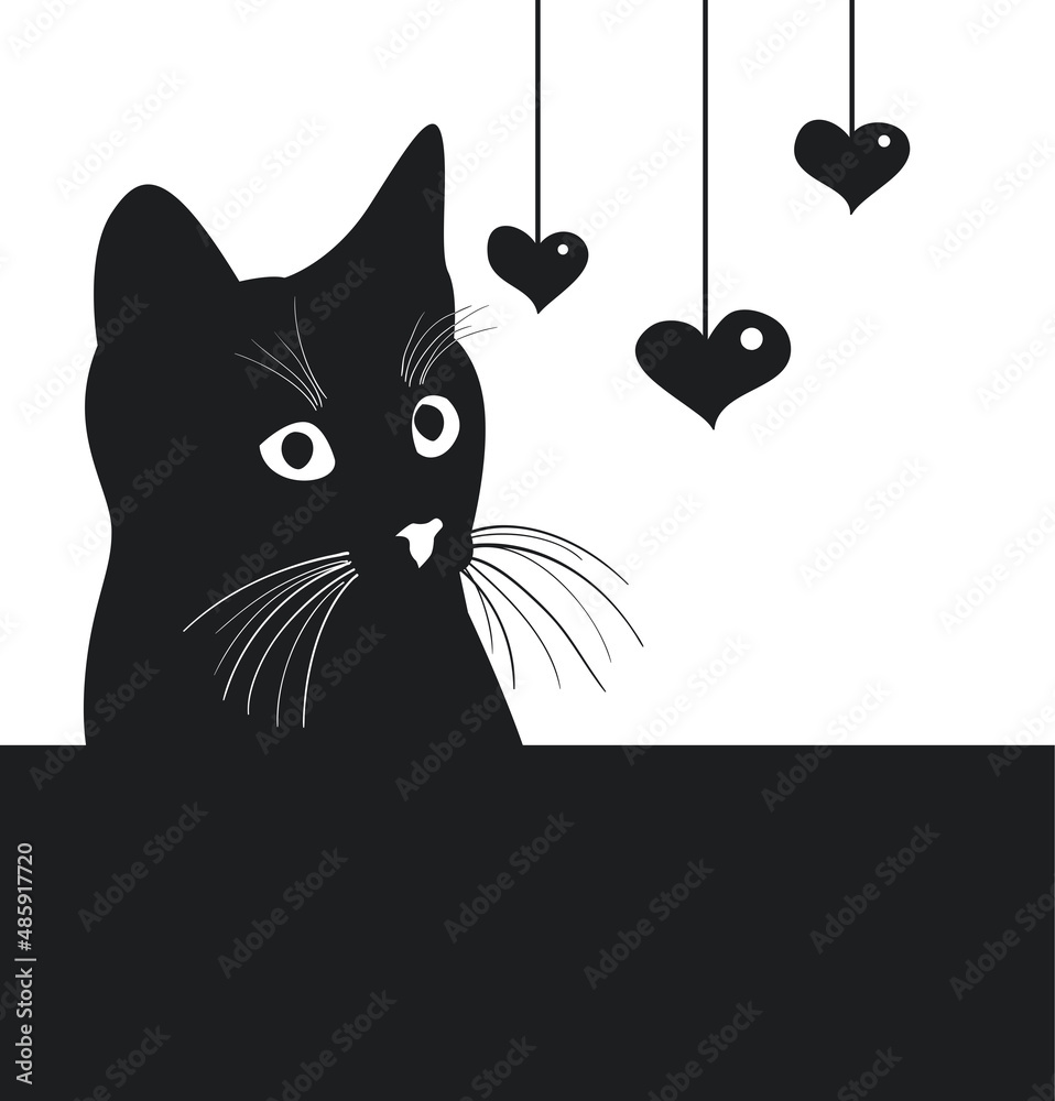 Black cat watching hearts Black cat watching hearts