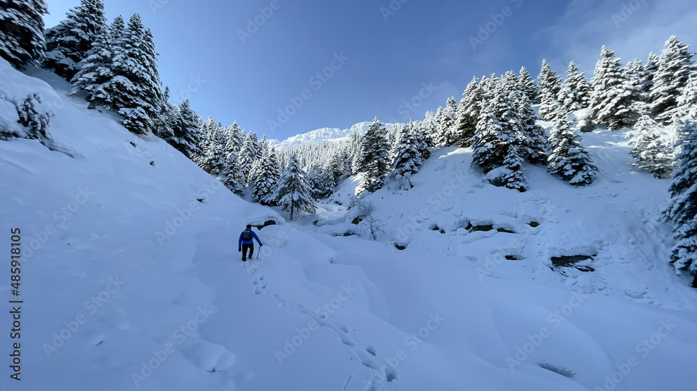 winter hiking and therapy effect in mystical, mysterious and impressive mountains