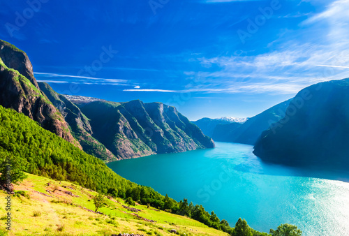 View on the landscape next to Aurlandsfjord in Norway photo