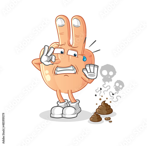 peace finger head cartoon with stinky waste illustration. character vector