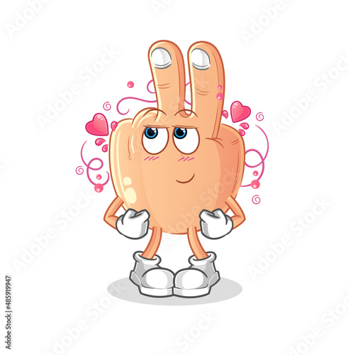 peace finger head cartoon shy vector. cartoon character
