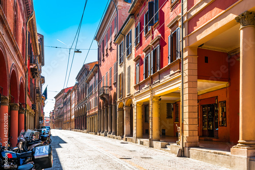 Arcade in the historical city center of Bologna, Italy