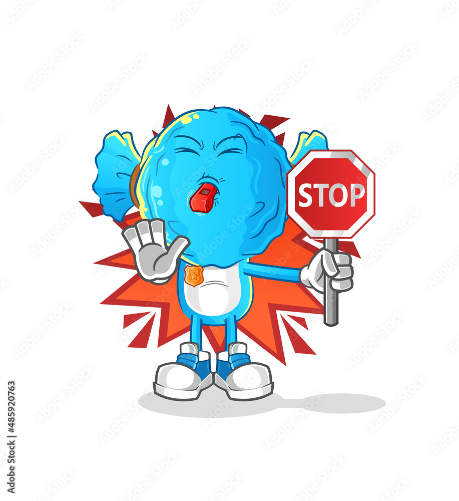 candy head cartoon holding stop sign. cartoon mascot vector