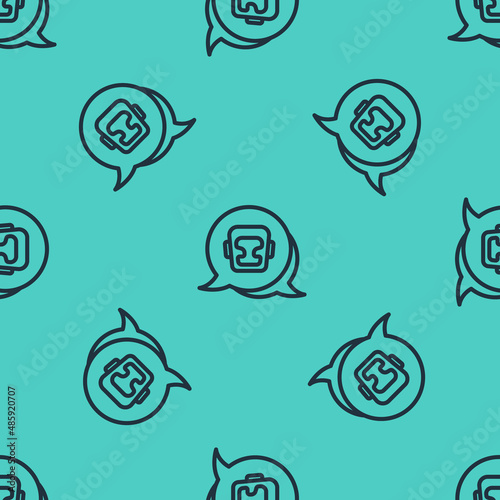 Black line Boxing helmet icon isolated seamless pattern on green background. Vector