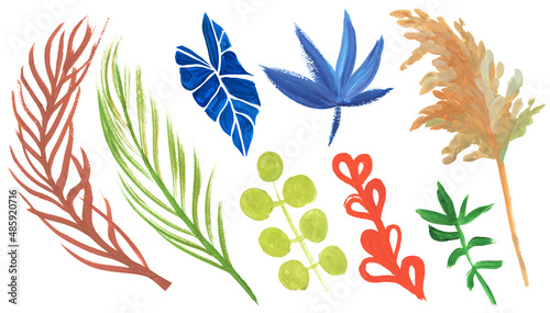 Εκτύπωση καμβά A set of tropical dried flowers from branches and leaves painted with gouache in