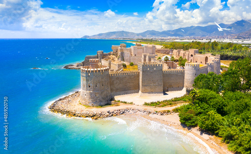 Fototapeta Naklejka Na Ścianę i Meble -  Panoramic view of the Mamure Castle in Anamur Town, Turkey
