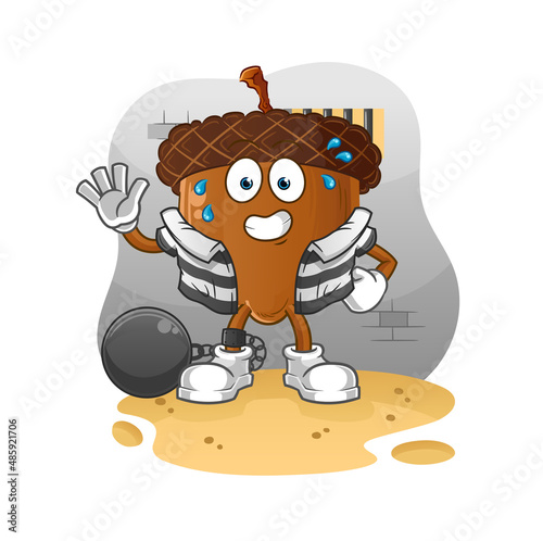 acorn head cartoon criminal in jail. cartoon character