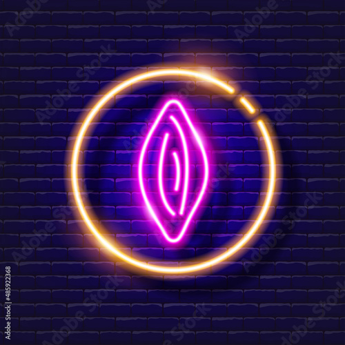 Vacuum pump vagina masturbator neon icon. Sex shop concept. Toys for adults. Gadgets for love. Vector sign for design, website, signboard, banner, advertisement.