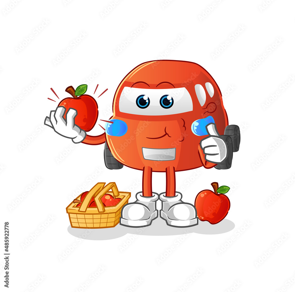 car eating an apple illustration. character vector car eating an apple illustration. character vector
