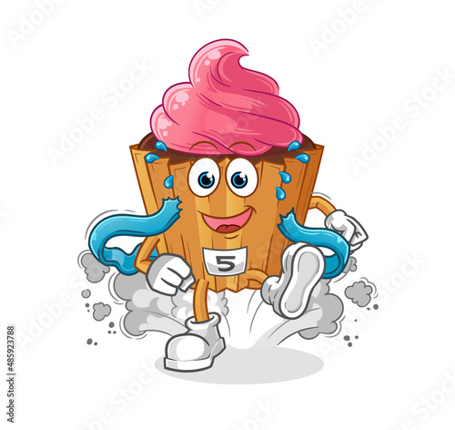 cupcake runner character. cartoon mascot vector