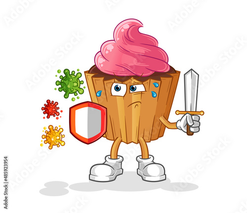 cupcake against viruses cartoon. cartoon mascot vector