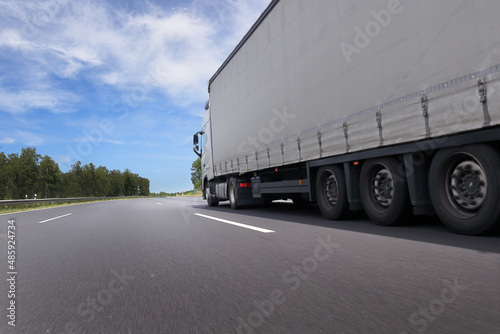 A fast truck running on the highway