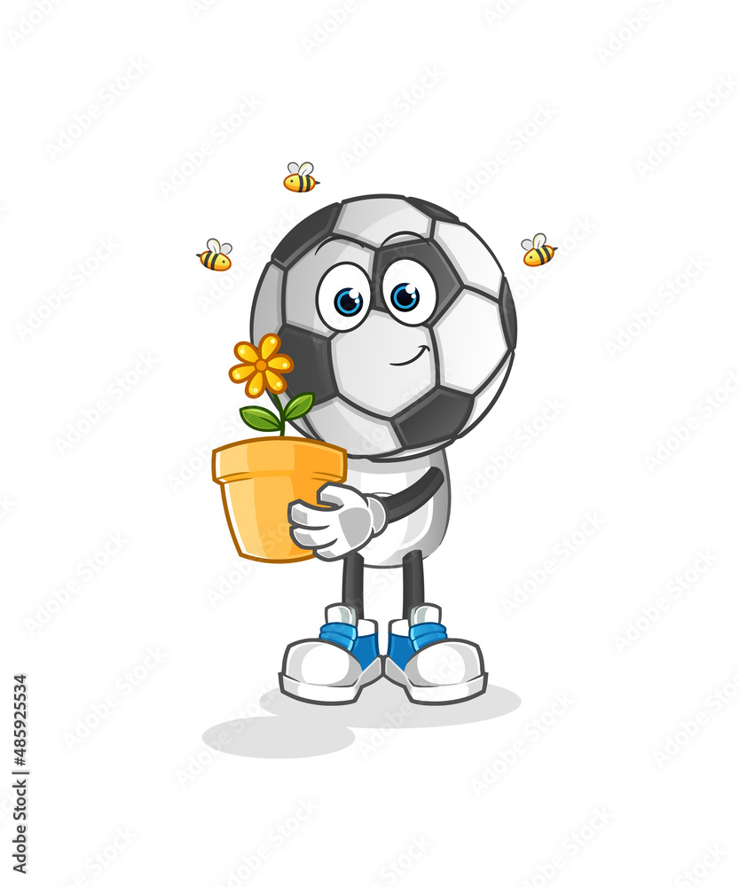 Obraz premium football head cartoon with a flower pot. character vector