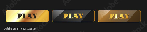 Three golden buttons Play. VIP luxury button Play. Vector illustration.