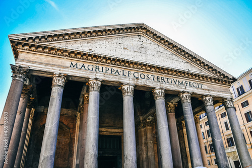 The Pantheon in Rome, Italy. Pantheon is ancient temple build in 2nd century AD, located on Piazza della Rotonda, one of most popular tourist sights.