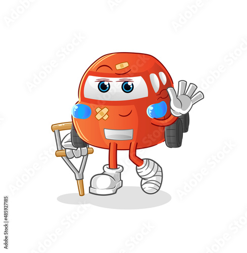 car sick with limping stick. cartoon mascot vector