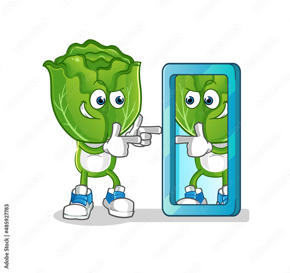 Obraz premium cabbage head cartoon looking into mirror. cartoon mascot vector