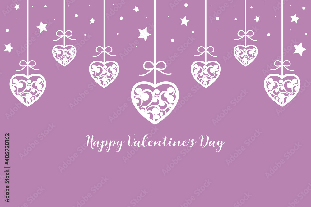 Naklejka premium Valentine`s Day background with hanging hearts.