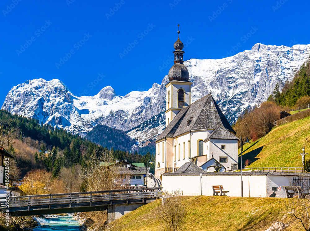 The famous church Saint Sebastian at Ramsau, Berchtesgaden, Bavaria, Germany 