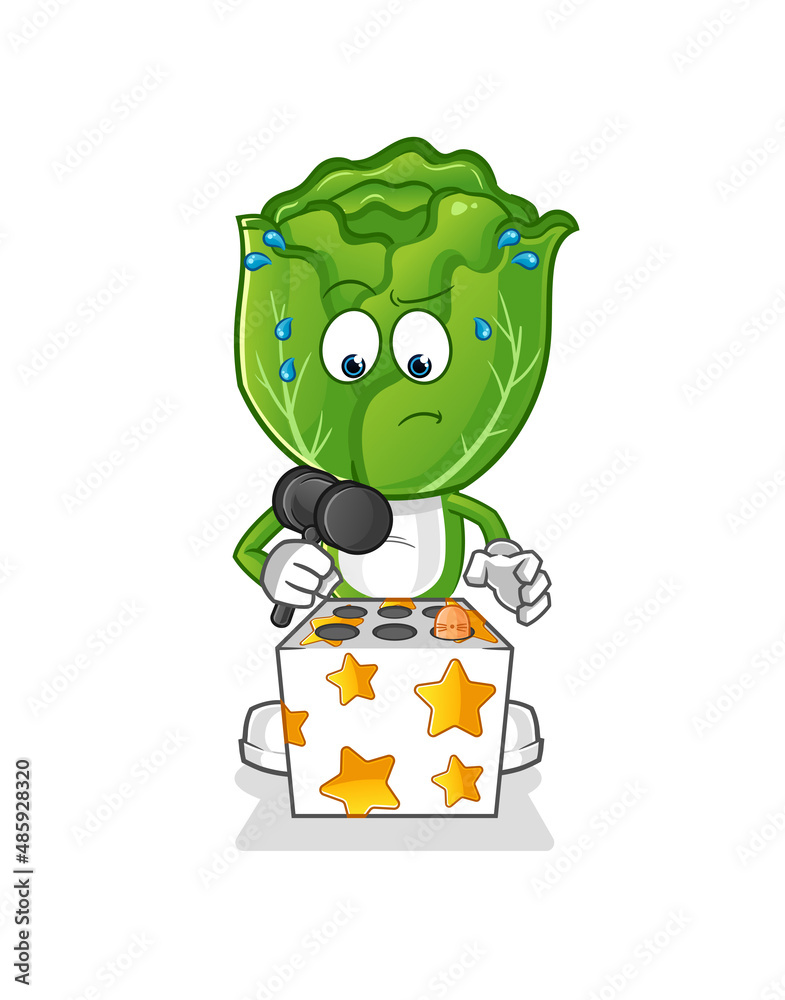cabbage head cartoon play whack a mole mascot. cartoon vector Stock