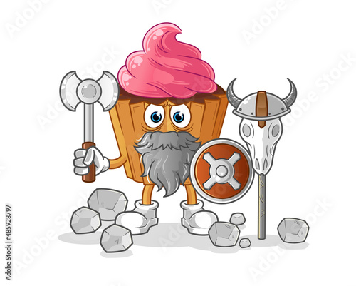 cupcake viking with an ax illustration. character vector