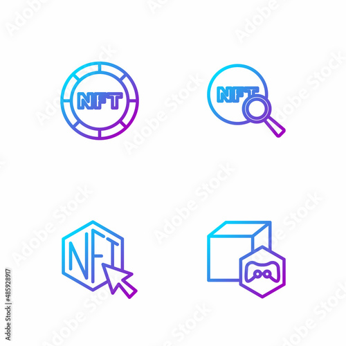 Set line NFT Digital crypto art, and Search. Gradient color icons. Vector