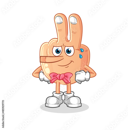 peace finger head cartoon lie like Pinocchio character. cartoon vector