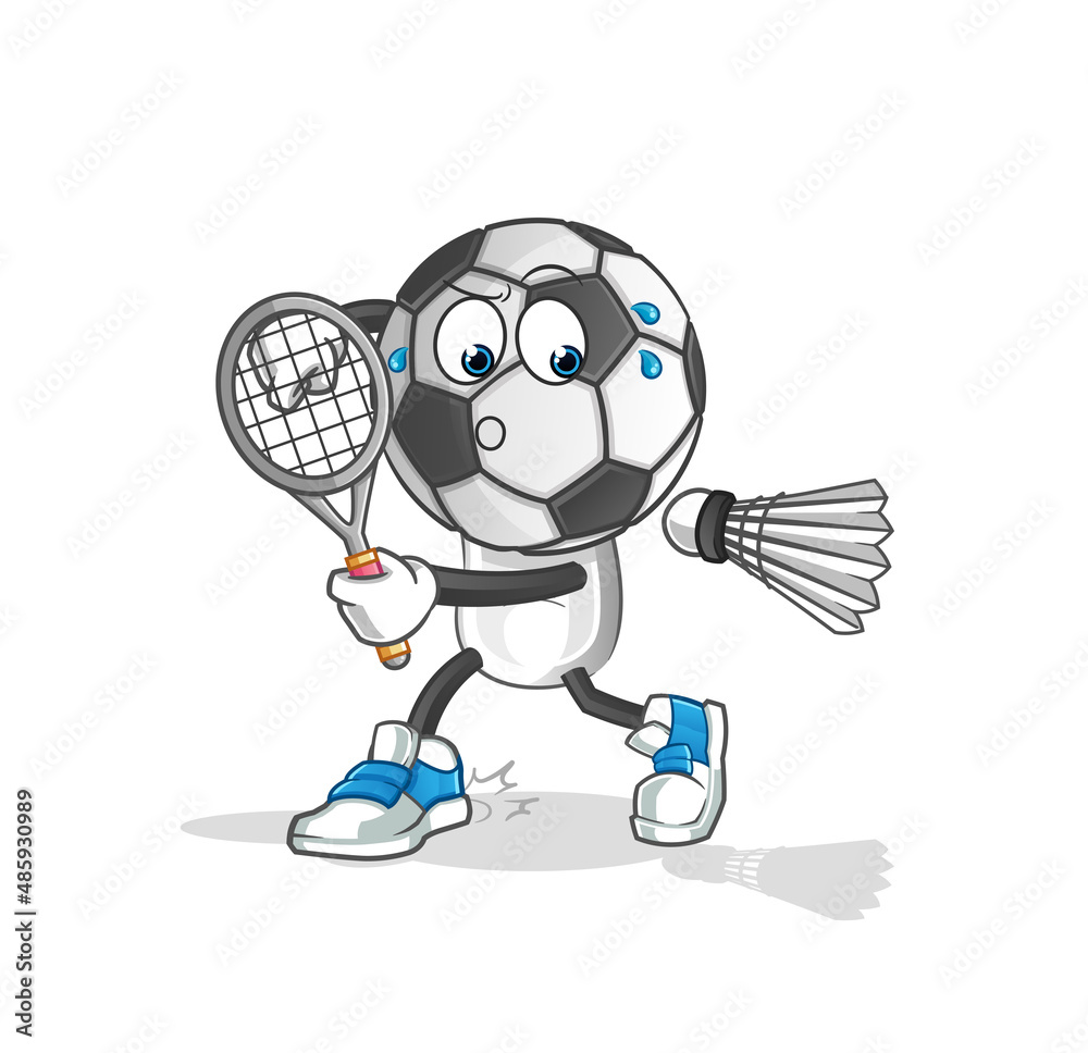 football head cartoon playing badminton illustration. character vector