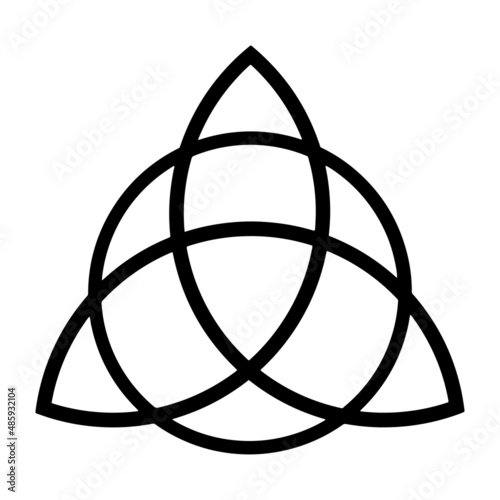 Triquetra symbol interlaced with circle. Linear Celtic trinity knot. Infinite loop sign interlocking with circle. Interconnected loops make trefoil. Vector Ancient ornament symbolizing eternity