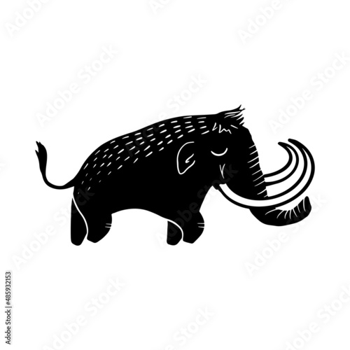 Hand drawn cute Mammoth silhouette. Flat childish illustration of extinct animal isolated on white background. Vector clipart