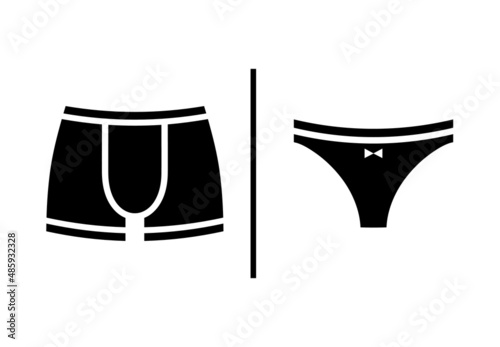Pants for men and women. Shorts and thongs. Joking, funny WC icon set. Toilet sign collection for public navigation. International restroom symbol.