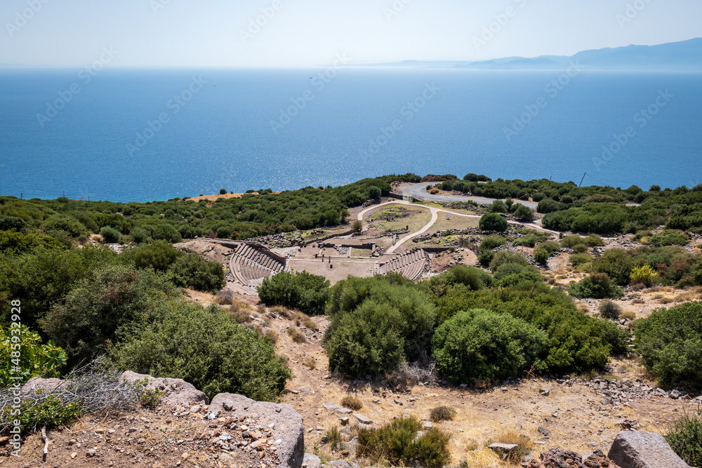 Assos theater, ancient Greek archeological site, overlooking the Aegean Sea in Turkey. Assos is famous for In the Academy of Assos, where Aristotle became a chief to a group of philosophers.	
