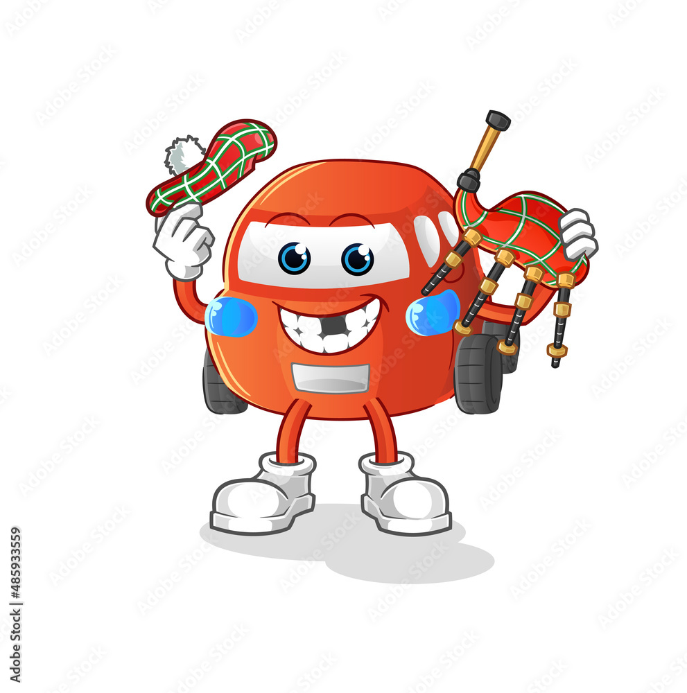 car scottish with bagpipes vector. cartoon character