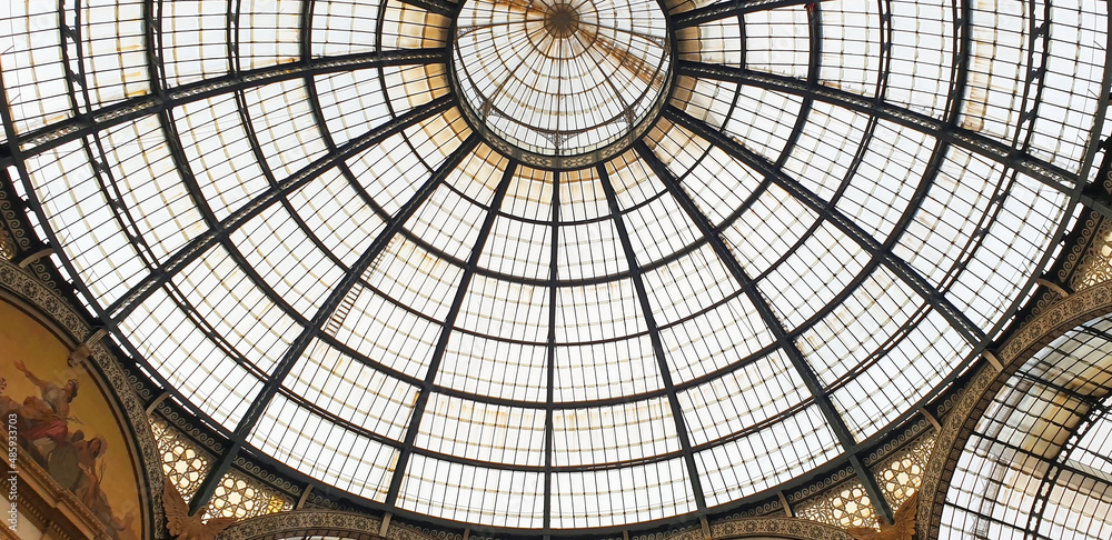 Panorama of cupola of the Galleria Vittorio Emanuele II in Milano, Italy