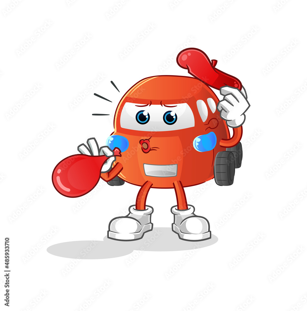 Obraz premium car pantomime blowing balloon. cartoon mascot vector