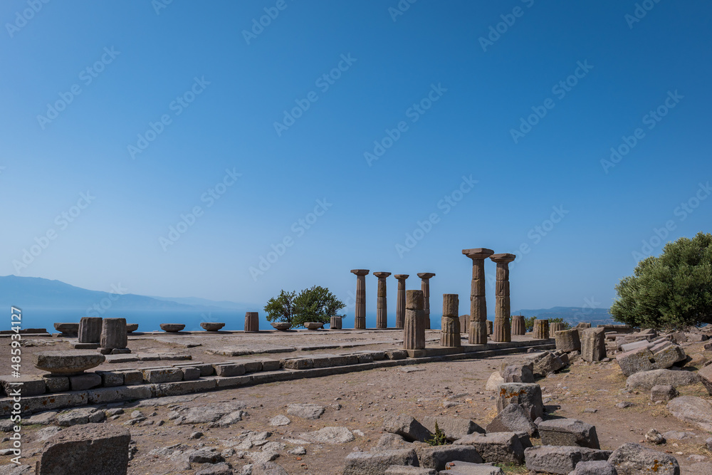 The Temple of Athena ruin in Assos archeological site, Turkey. Assos is famous for In the Academy of Assos, where Aristotle became a chief to a group of philosophers.	
