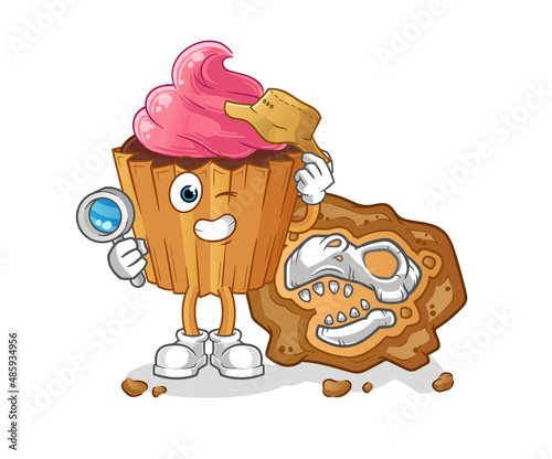 cupcake archaeologists with fossils mascot. cartoon vector