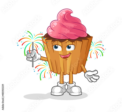 cupcake with fireworks mascot. cartoon vector