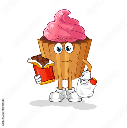 cupcake eat chocolate mascot. cartoon vector