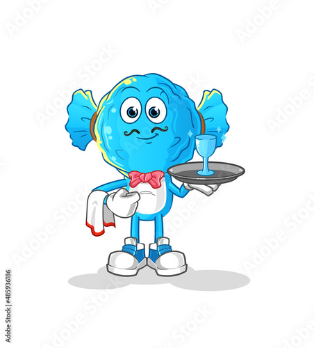 candy head cartoon waiter. cartoon mascot vector