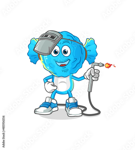 candy head cartoon welder mascot. cartoon vector
